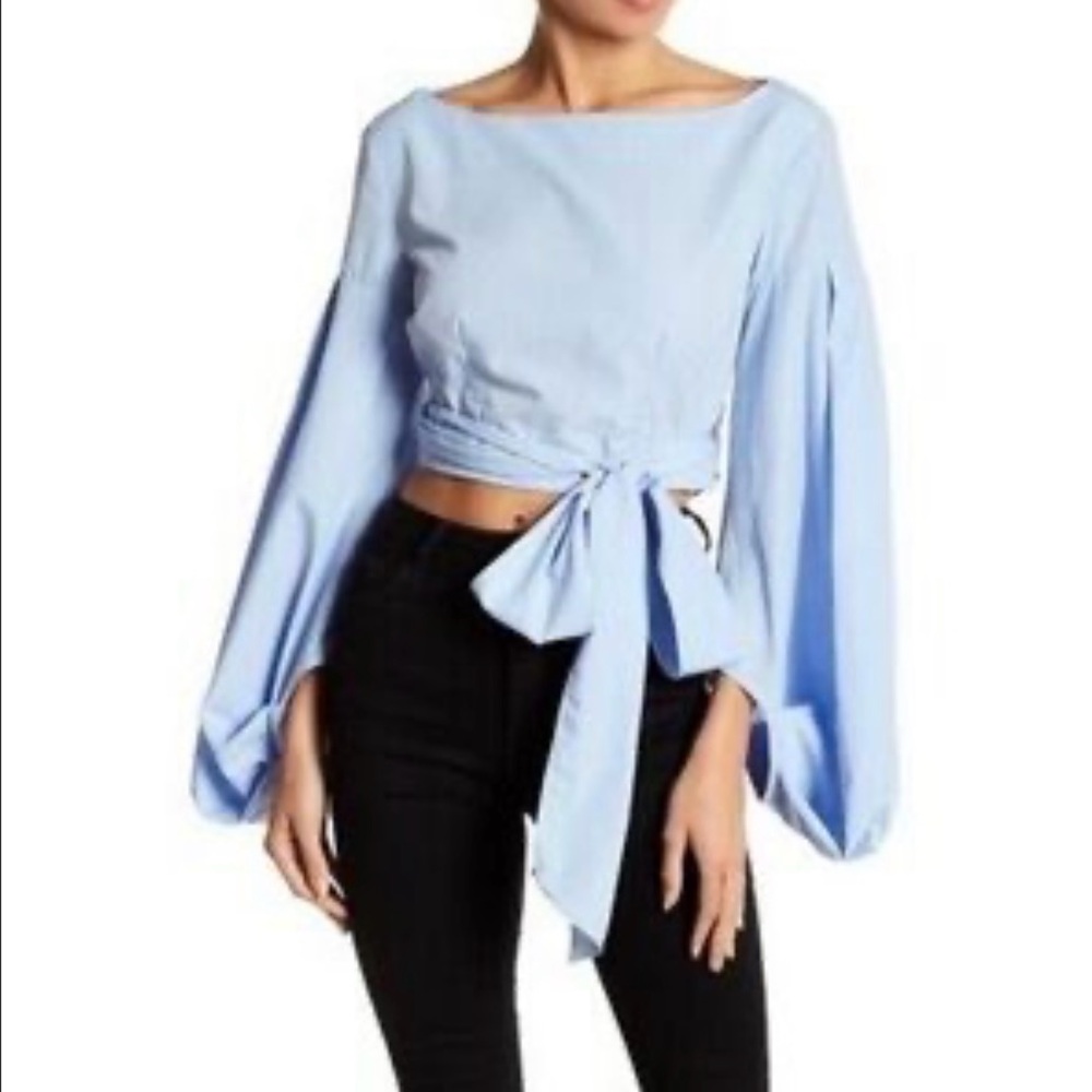 Chic Light Blue Women's Blouse with Tie Detail